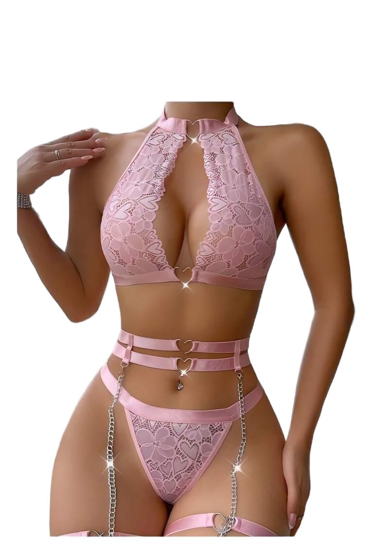 Underwire Bra Padded - طقم لانجري مثير من الدانتيل بتصميم